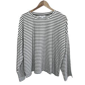 Spanx Womens Black & White Cotton Long Sleeve Crewneck Top Plus Size 2X